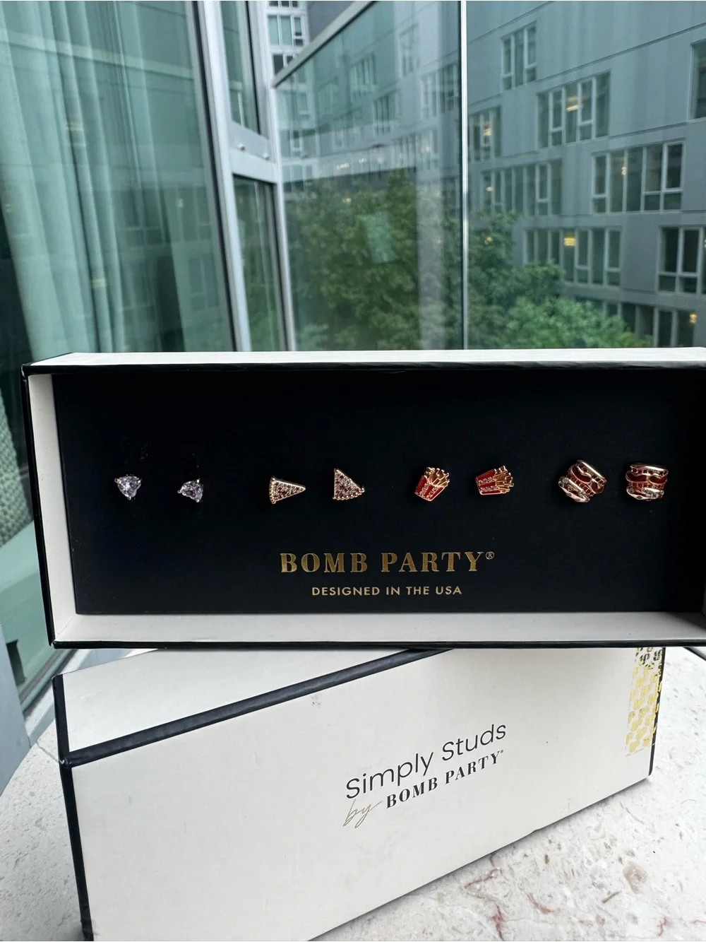Bomb Party Simply Studs Earring Set - Gold with Red Accent